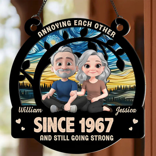 Vintage Elderly Couple Ornament Wood and Acrylic Layered Back View Design High Clarity and Beautiful Keepsake