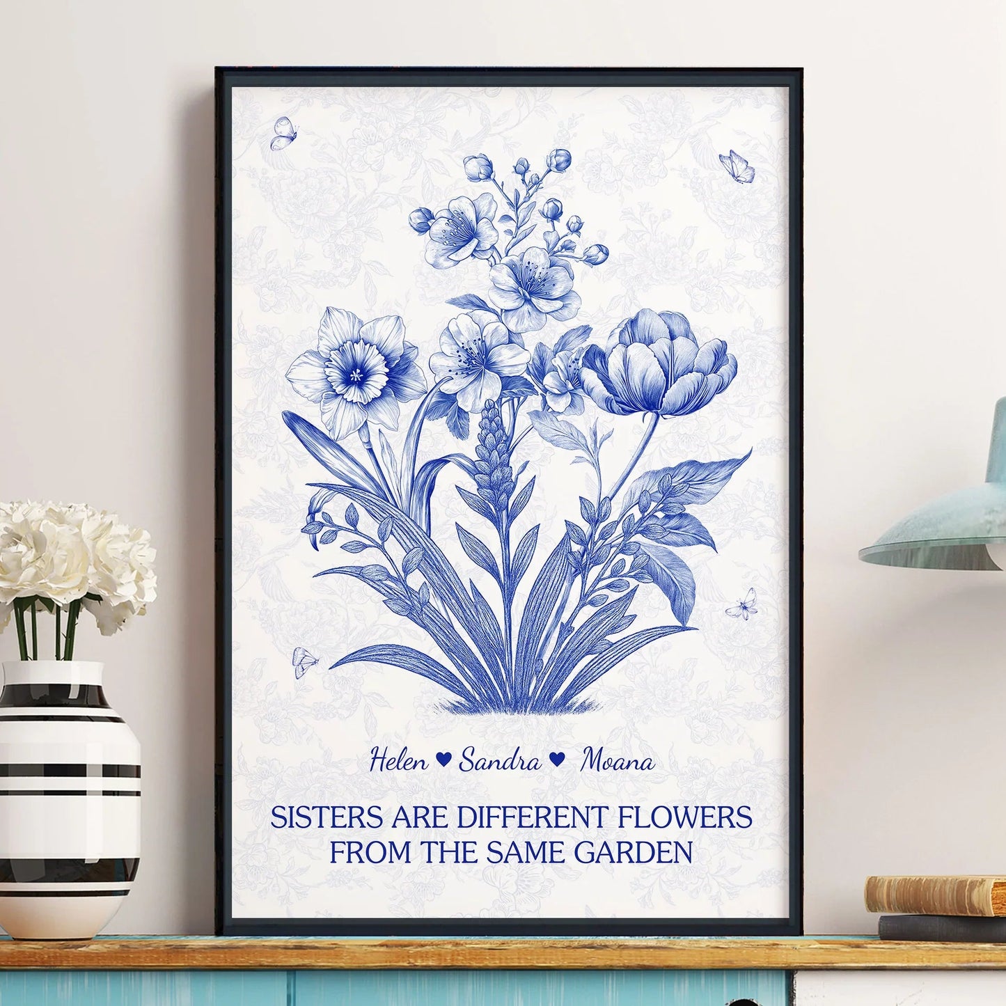 Sisters Floral Art Poster – Heartwarming Wall Décor, Gift-Ready for Loved Ones
