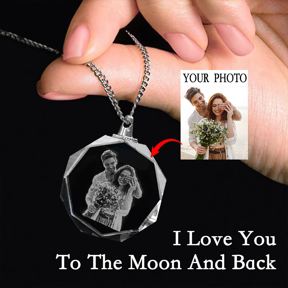 Romantic Valentine's Day Couple Gift - Personalized Photo Engraved Crystal Necklace