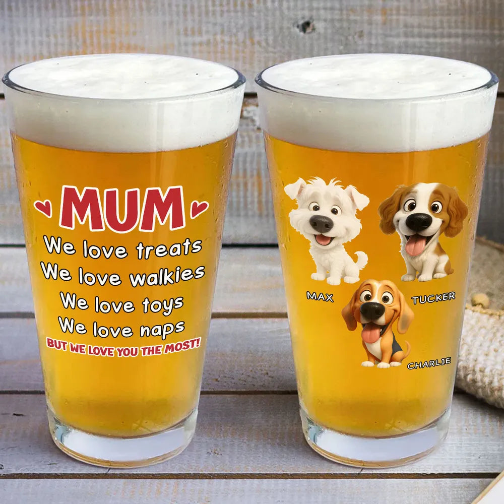 Dog-Themed Beer Glass for Dad – Cute Illustration Design, Heartwarming Gift for Father’s Day