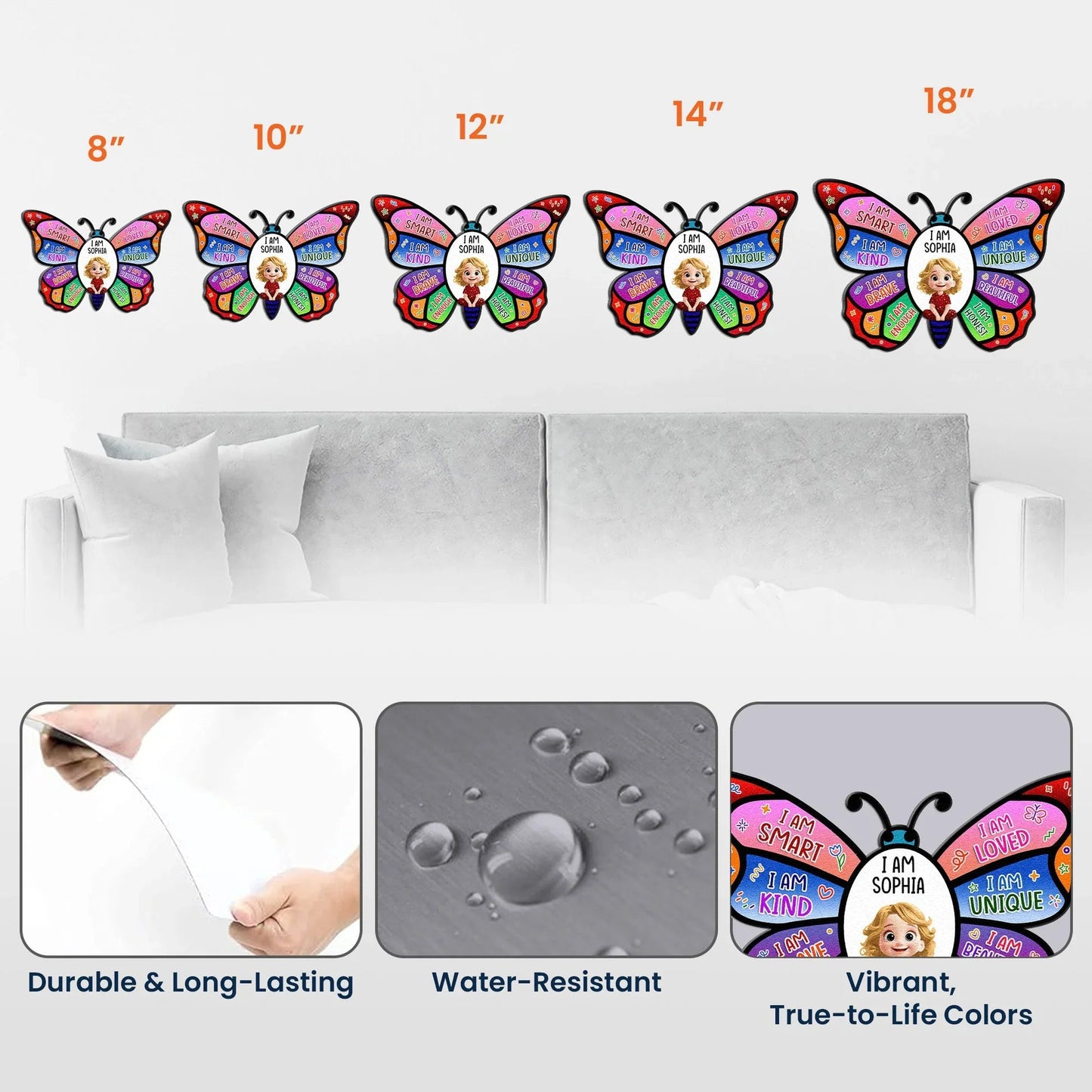Shaped Metal Sign Personalized I Am Affirmations Butterfly with Cute Girl Illustration, Bright Wall Decor, Thoughtful Gift