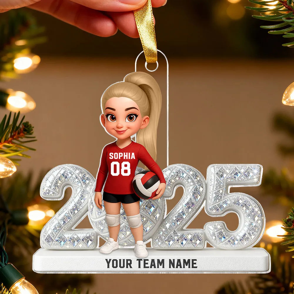 Custom Volleyball Girl Acrylic Ornament | Sparkling Year Design, Celebrating Youthful Spirit, Perfect Gift for Sports Girls