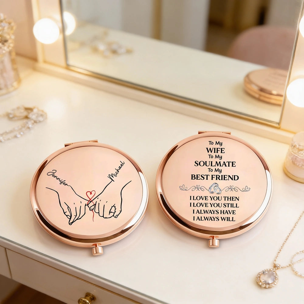 Personalized Metal Compact Mirror for Wife - Soulmate Best Friend Love Quote, Unique Romantic Gift
