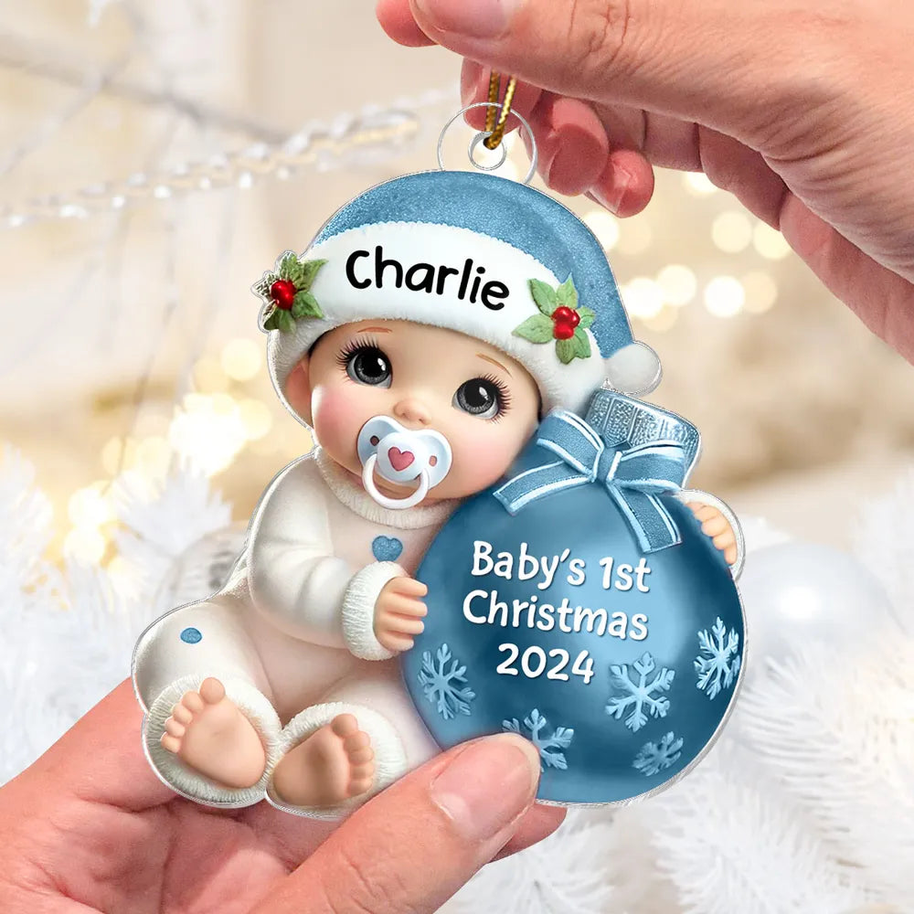 Personalized Acrylic Ornament for Baby's First Christmas, Cute Winter Design, Keepsake Holiday Gift for New Parents
