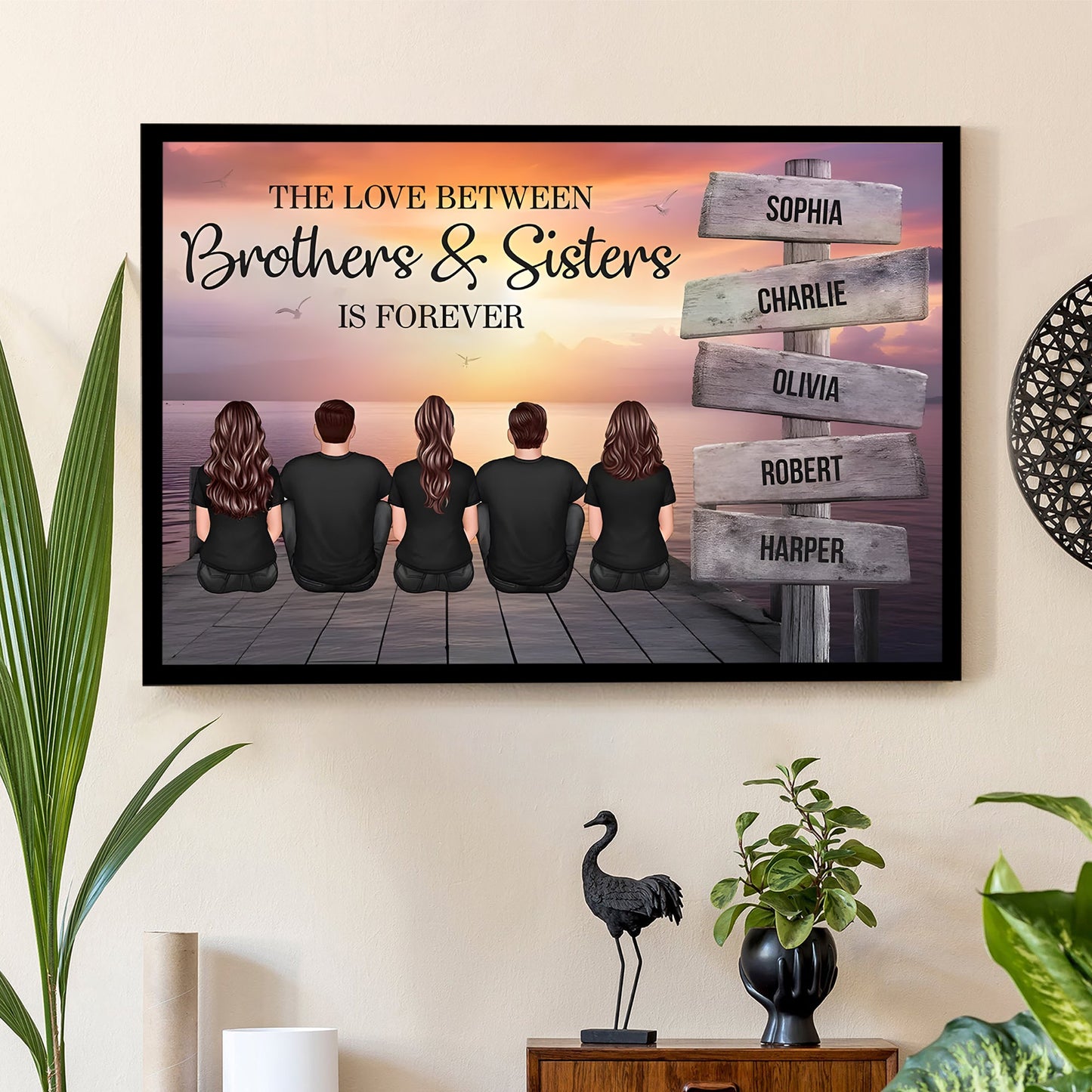 Brothers & Sisters Forever Linked Together Sign Posts Personalized Poster or Keychain or Plaque or Ornament, Home Decoration, Gift For Siblings