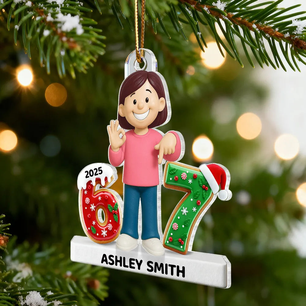 Personalized Acrylic Ornament with Cute Cartoon Boy & Christmas Numbers, Festive Tree Decor & Unique Kids Gift