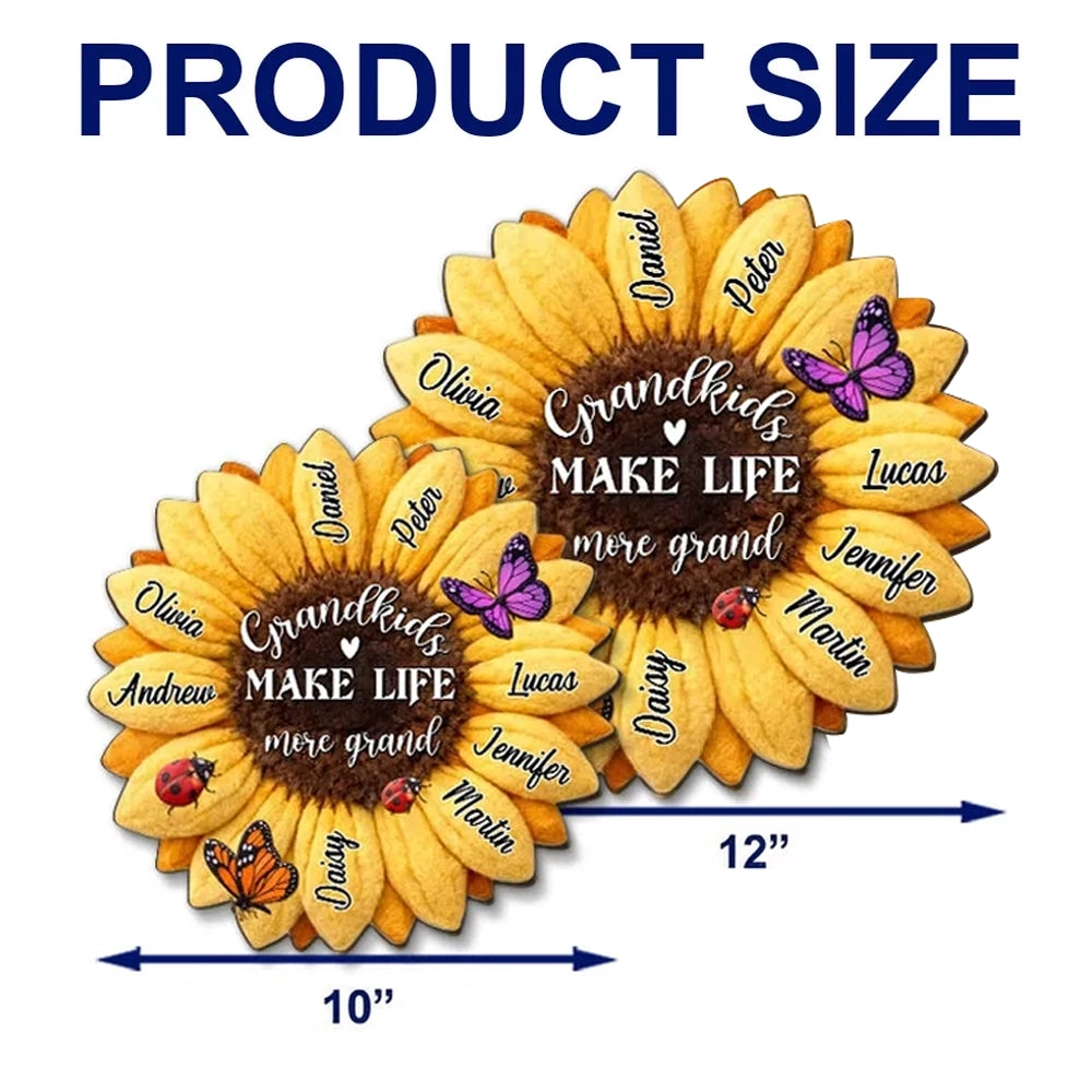 Grandkids Make Life More Grand Wooden Sign Personalized Sunflower With Butterflies Sweet Home Accent Gift for Grandparents