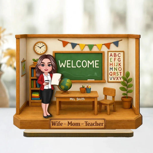Personalized 2-Layer Wooden Plaque, Classroom Welcome Teacher Scene, Unique Gift for Teacher Mom with Heartfelt Vibe