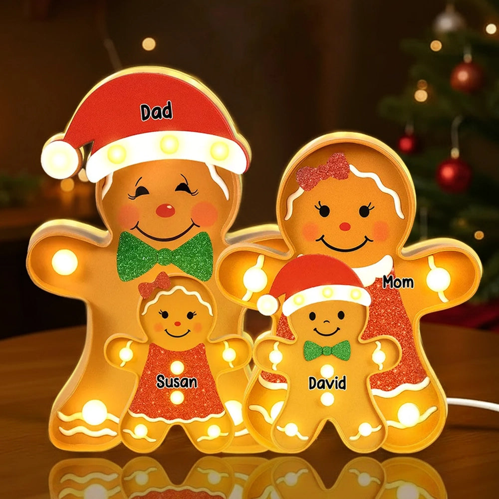 Family Acrylic Light Box – Personalized Gingerbread Christmas Decoration, Clear and Collectible Holiday Gift