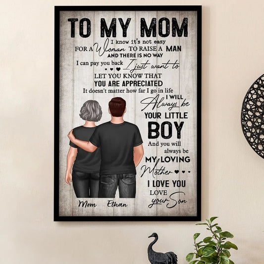 To My Mom From Son Personalized Poster, Always Be Your Little Boy Quote Wall Art, Meaningful Unique Gift for Mom