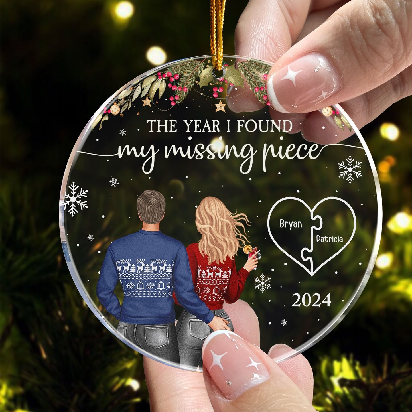 Personalized Acrylic Ornament for Couple, The Year I Found My Missing Piece Christmas Tree Decor, Unique Gift