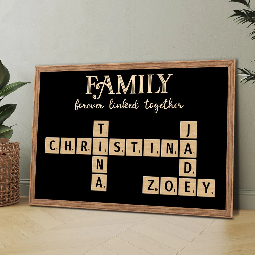 Family Forever Linked – Personalized Family Scrabble Poster, Keychain, Plaque, Ornament, Pillow, Cup, Sign, and Wallet Card for Mother’s Day or Family Gifts