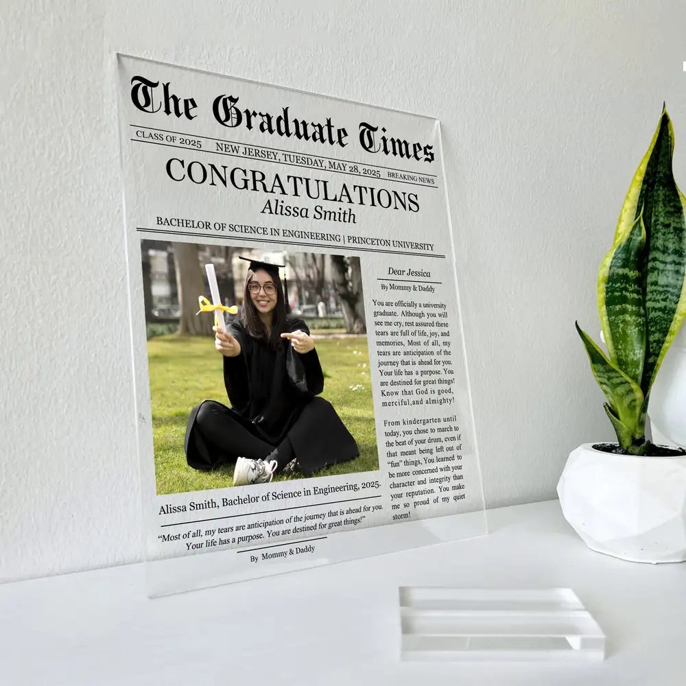 Custom Acrylic Newspaper Plaque with Headline & Photo Gift