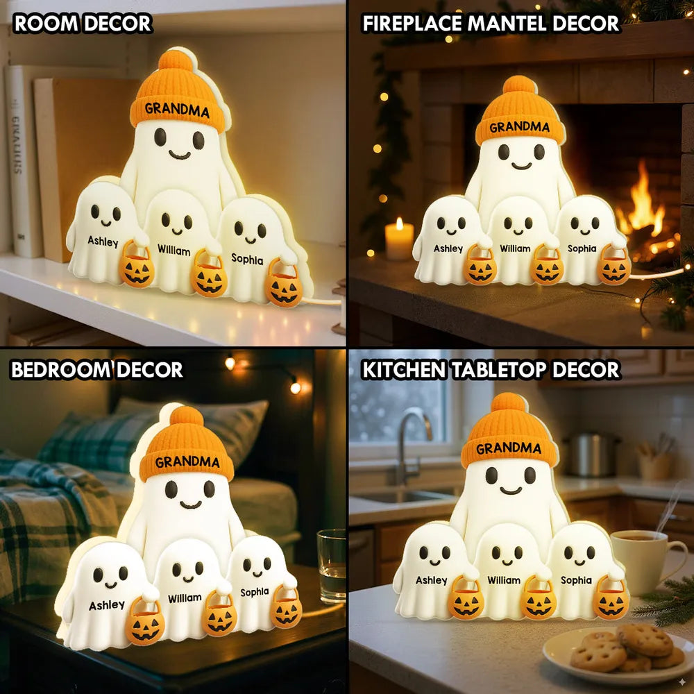 Grandma and Family Ghost Acrylic Light Box, Cozy Halloween Home Décor, Gift-Ready Accent for Family