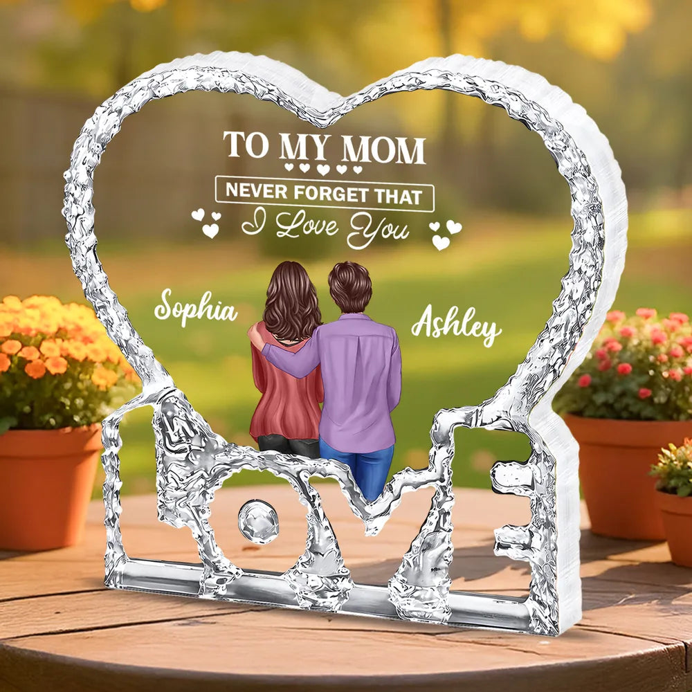 To My Mom I Love You Shaped Acrylic Block Plaque, Custom Names Love Memory Home Accent, Thoughtful Gift for Mom