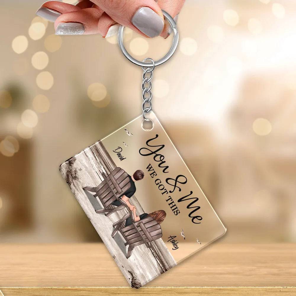 Seaside Memories - Personalized Vintage Beach Couple Acrylic Or Wooden Keychain - A Timeless Anniversary Gift for Him & Her