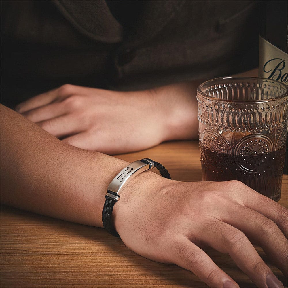 Any Text/ Message/ Name... - Personalized Engraved Leather Bracelet