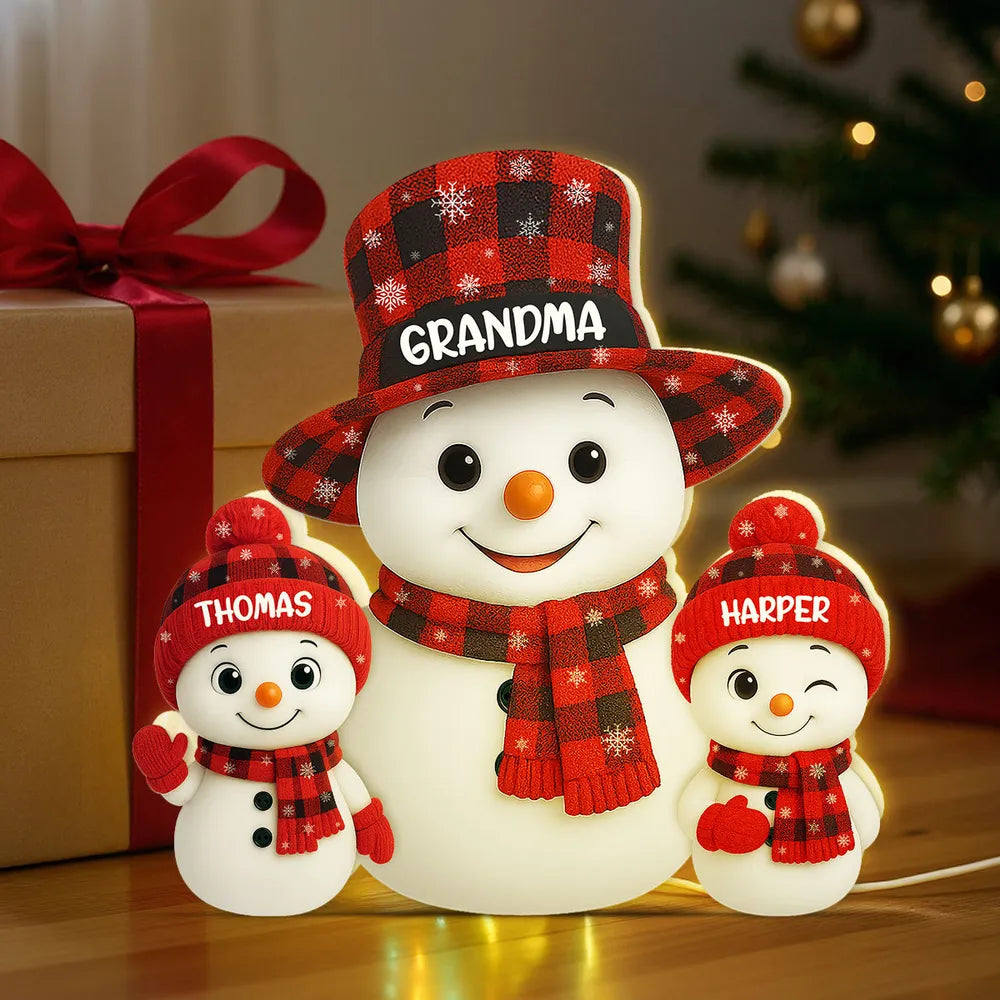 Acrylic Light Box Snowman Family, soft glowing festive décor for cozy nights, heartwarming display and thoughtful holiday gift