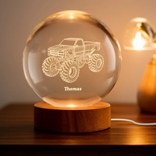Personalized Crystal Ball LED Night Light – Boy Man Hobby Illusion Art Truck Night Light Desk Decor Unique Creative Gift