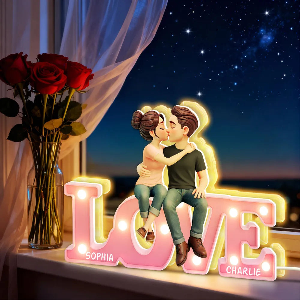 Personalized LOVE Couple Kissing Acrylic Light Box, Warm Glow Bedroom Decor, Unique Gift for Girlfriend or Boyfriend