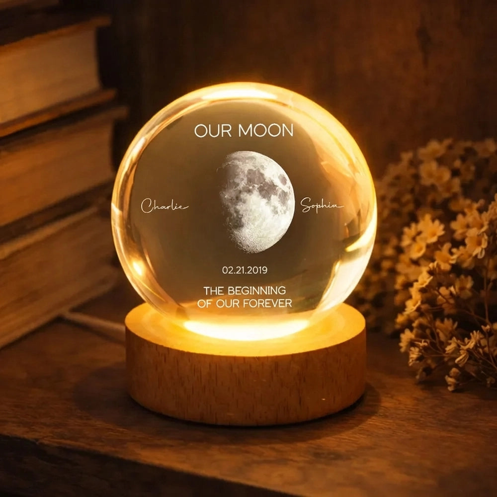 Personalized Our Moon Globe Lamp Night Light, romantic bedside glow, unique couple gift