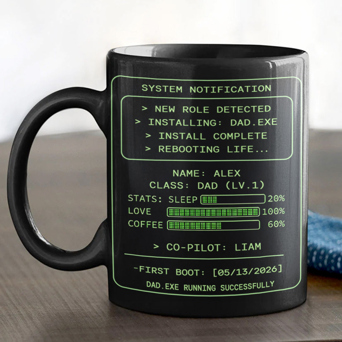 Personalized Dad.exe Full Color Mug, Funny System Notification Design for Coffee Time, Unique Gift for Dad
