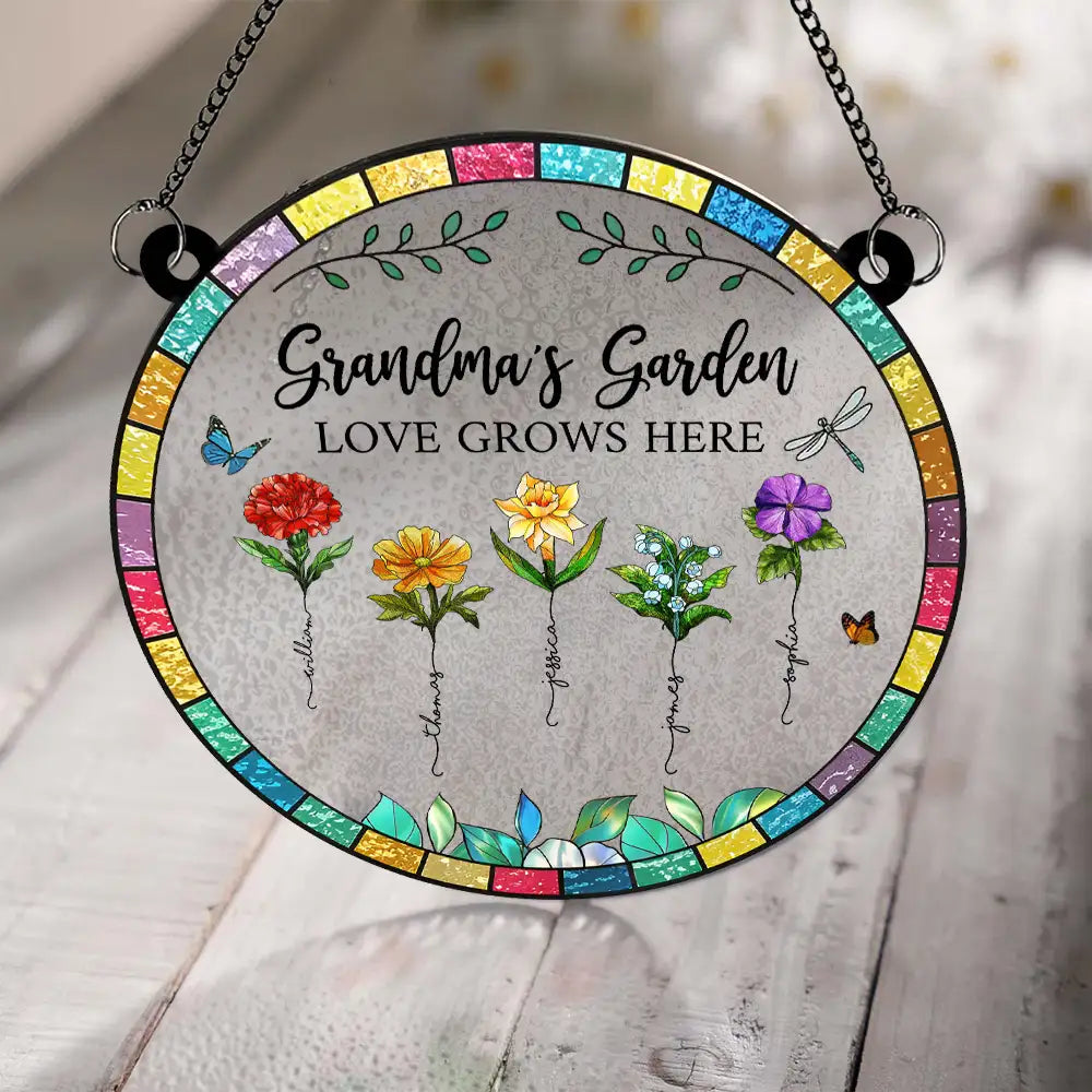 “Grandma’s Garden – Love Grows Here” Personalized Acrylic Suncatcher