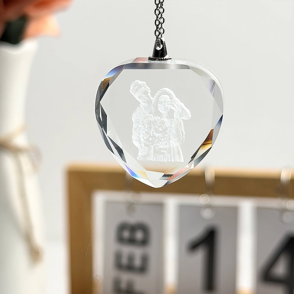 Romantic Valentine's Day Couple Gift - Personalized Photo Engraved Crystal Necklace