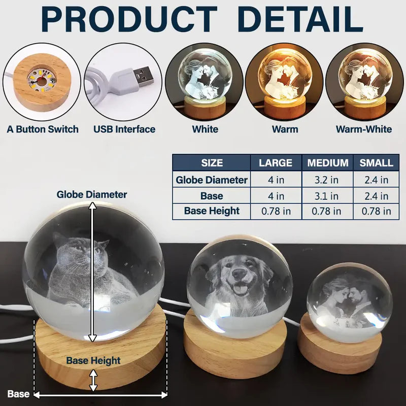 Personalized Globe Lamp with Custom Photo – Cozy Night Light Keepsake & Unique Gift for Family and Friends