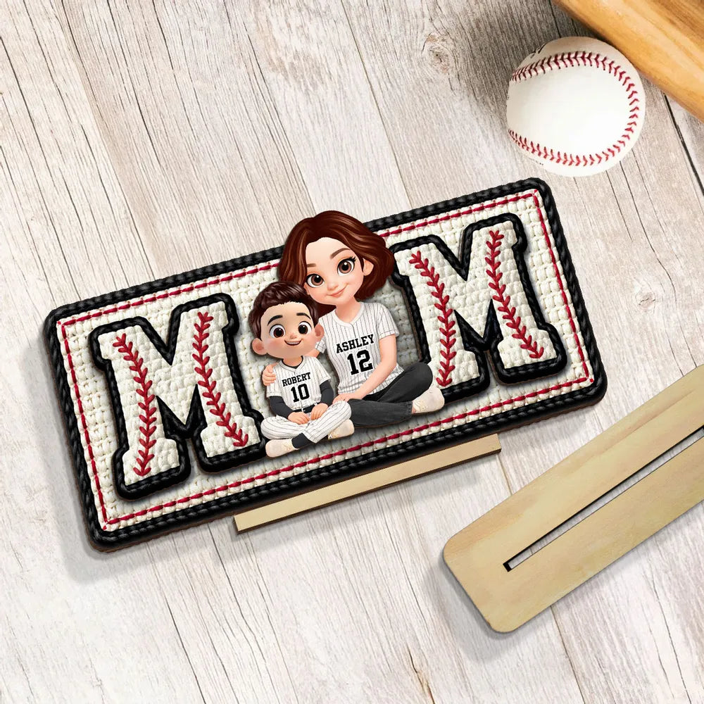 Personalized Baseball Mom 2-Layer Wooden Plaque, Custom Mom & Kids Jersey Design for Nursery or Living Room, Unique Gift for Mom