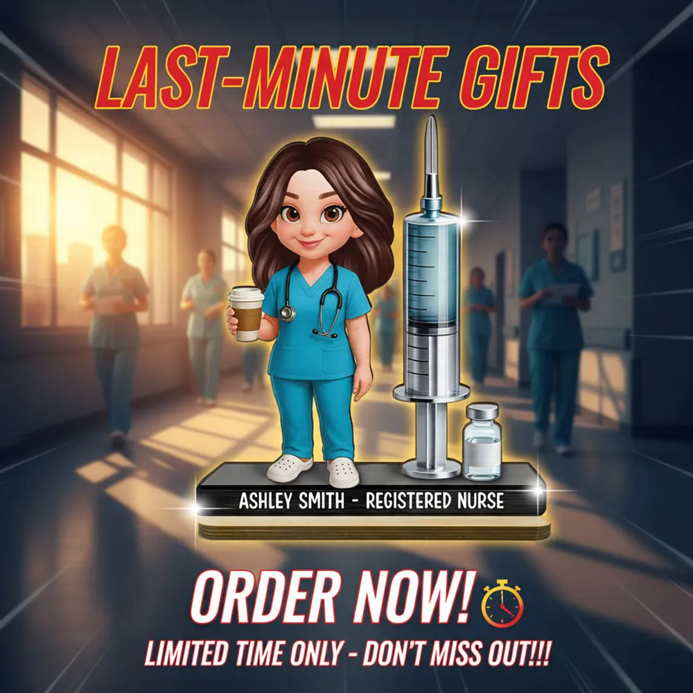 Personalized 2-Layer Wooden Plaque Nurse Figurine with Scrubs & Stethoscope - Unique Gift for Nurses