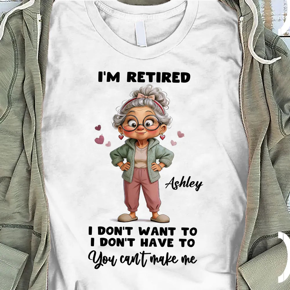 Personalized I'm Retired Classic Tee with Cute Grandma Cartoon Funny Gift for Mom or Grandma