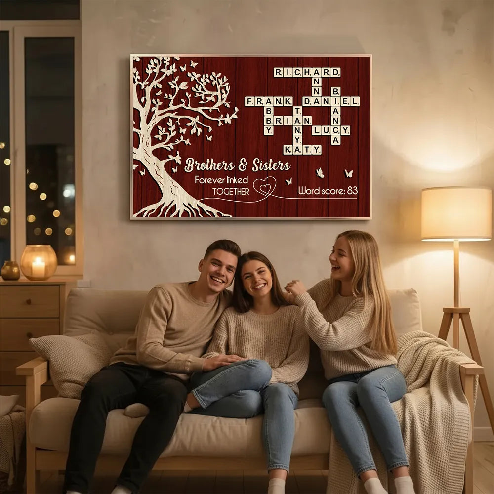 Personalized Brothers & Sisters Crossword Poster – Custom Sibling Wall Art for a Unique Family Gift