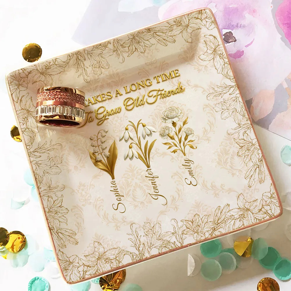 Personalized Jewelry Dish with Vintage Floral Quote, Vanity Ring Holder Decor, Unique Gift for Best Friend