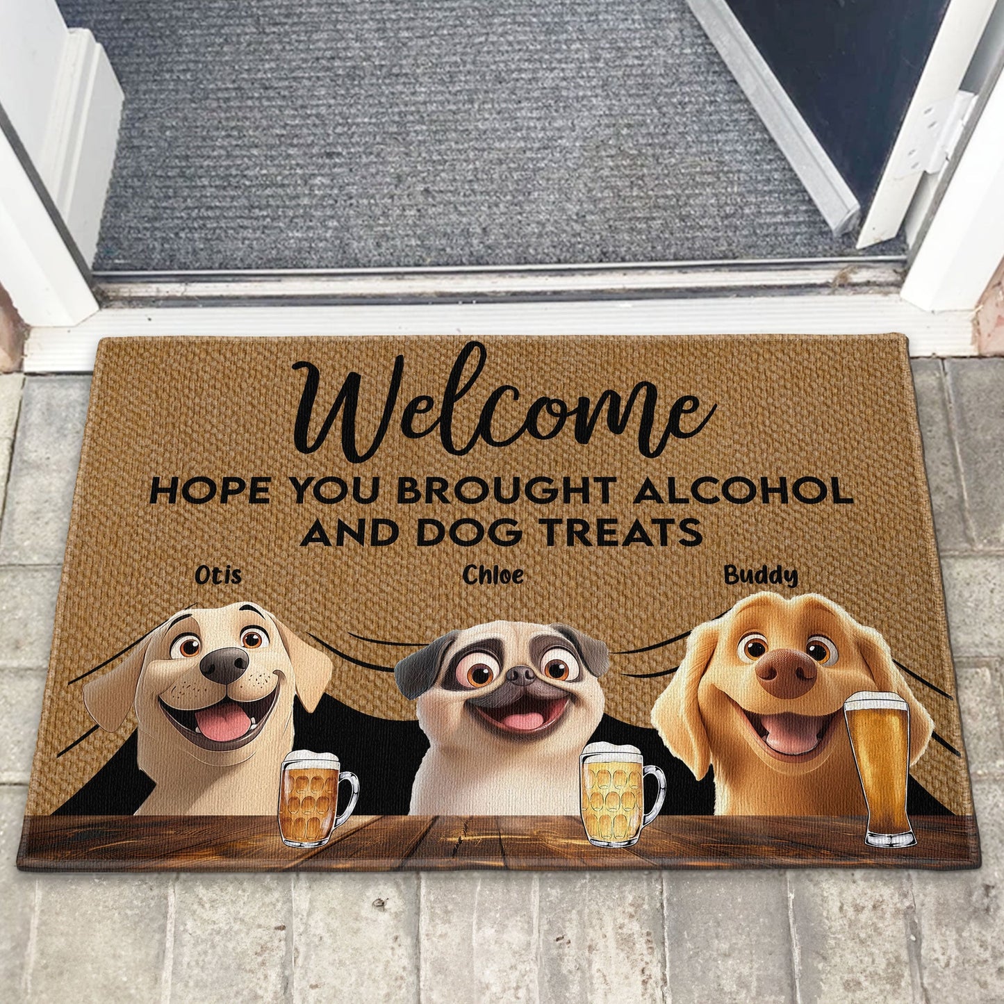 Pet-Themed Doormat – 'Hope You Brought Alcohol and Dog Treats,' Funny Home Decor Gift