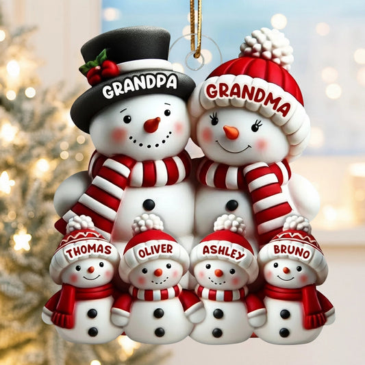 Snowman Family Acrylic Ornament – Heartwarming Keepsake, Perfect Gift for Grandparents at Christmas