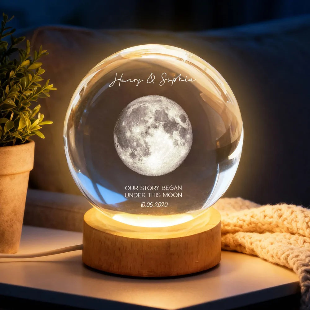 Personalized Globe Lamp Moon Night Light for Couple, Cozy Bedside Decor and Unique Romantic Gift