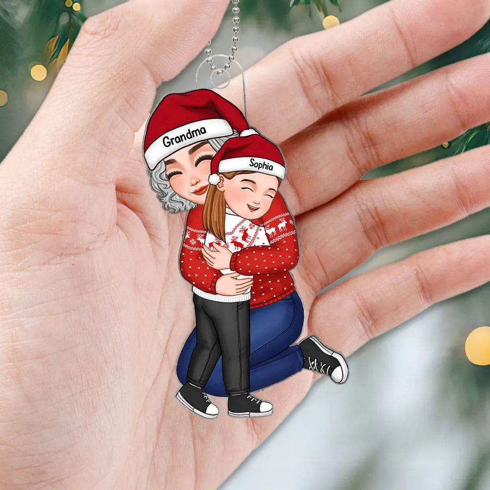 Cute Grandma Hugging GrandKid - Gift For Granddaughter Grandson Personalized Ornament, Plauqe, Pillow