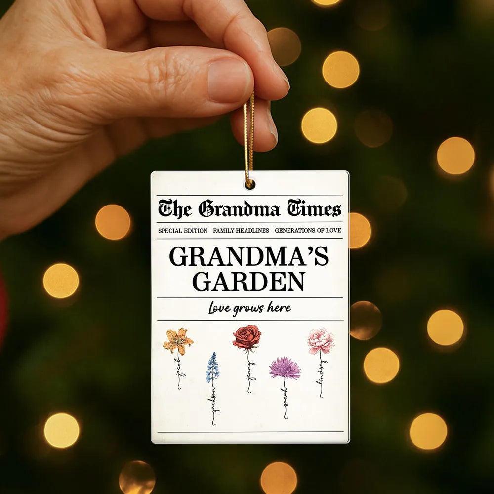Grandma’s Garden Acrylic Ornament – Newspaper-Inspired Design, A Heartfelt Gift Where Love Grows