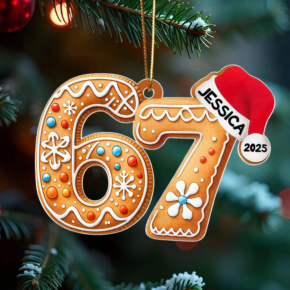 Personalized Acrylic Ornament 67 Gingerbread Design, Teen Slang Christmas Tree Decor, Cute Unique Gift for Grandkids