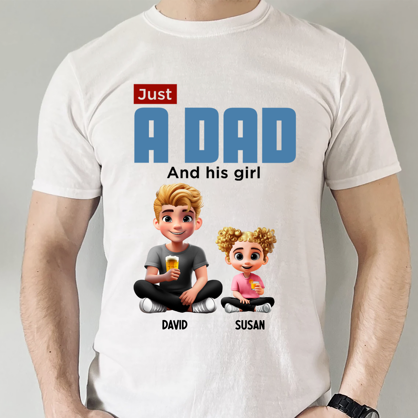 Custom Dad and Girl Tee with Kids' Names - Personalized Gift