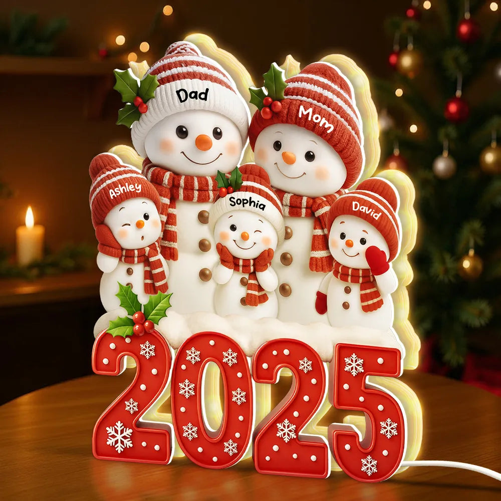 Acrylic Light Box with Festive Snowman Family, Soft Light for Mantel or Bedroom, Heartwarming Holiday Keepsake & Creative Gift