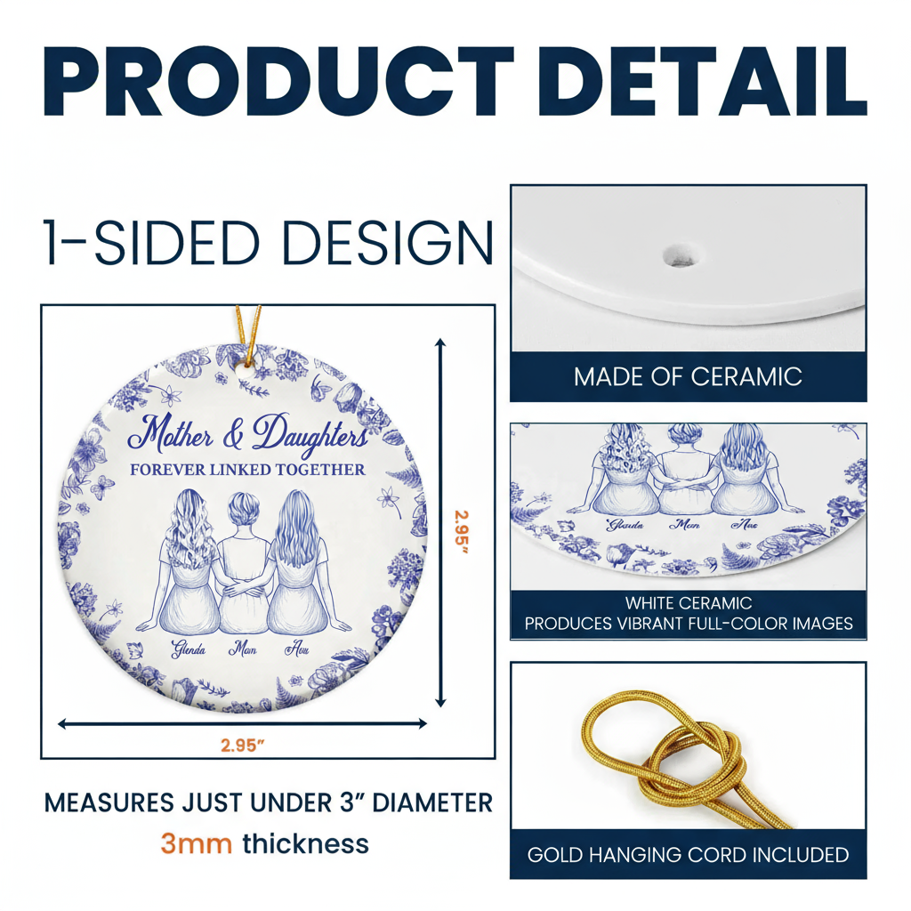 Mother Daughter Ceramic Ornament with Heartwarming Bond, Perfect Gift for Holidays