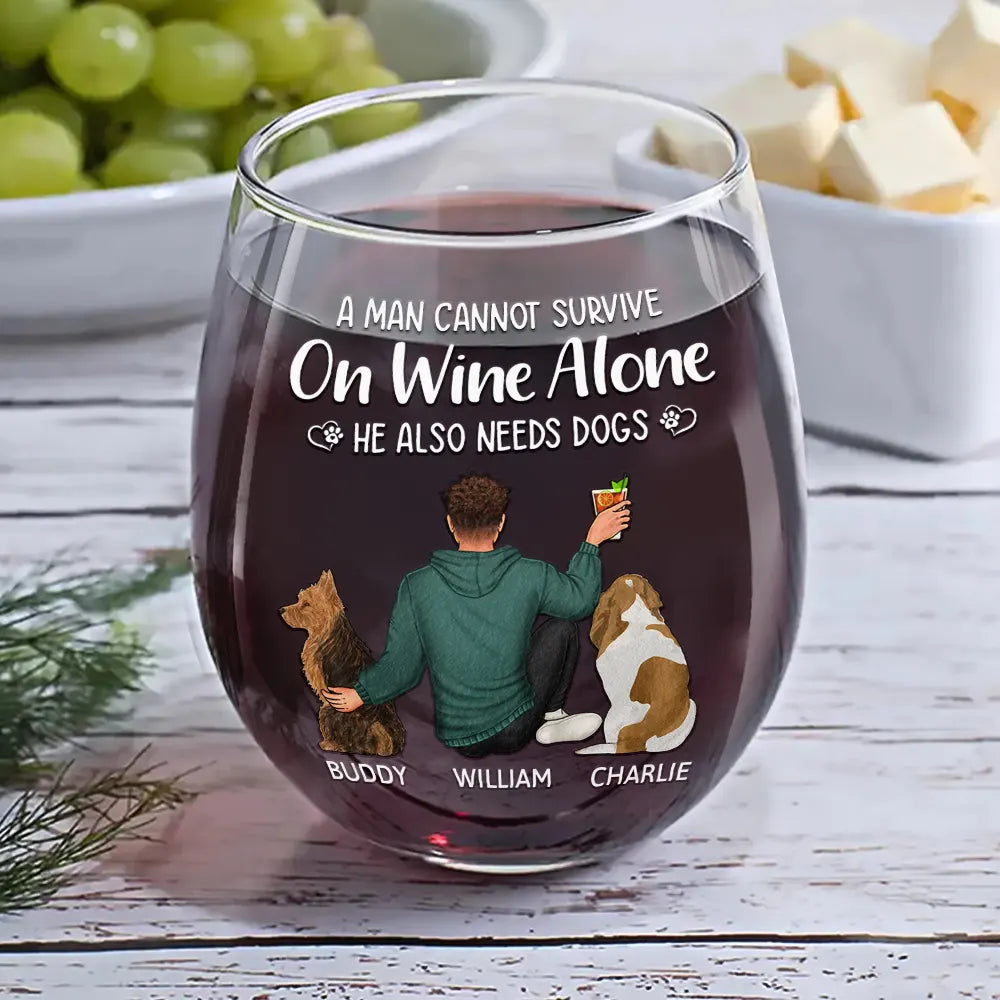 “Wine and Dogs Are Essential” Personalized Stemless Wine Glass - Valentine’s Day Gift - Perfect for Dog Moms/Dads - Beach Scene Design