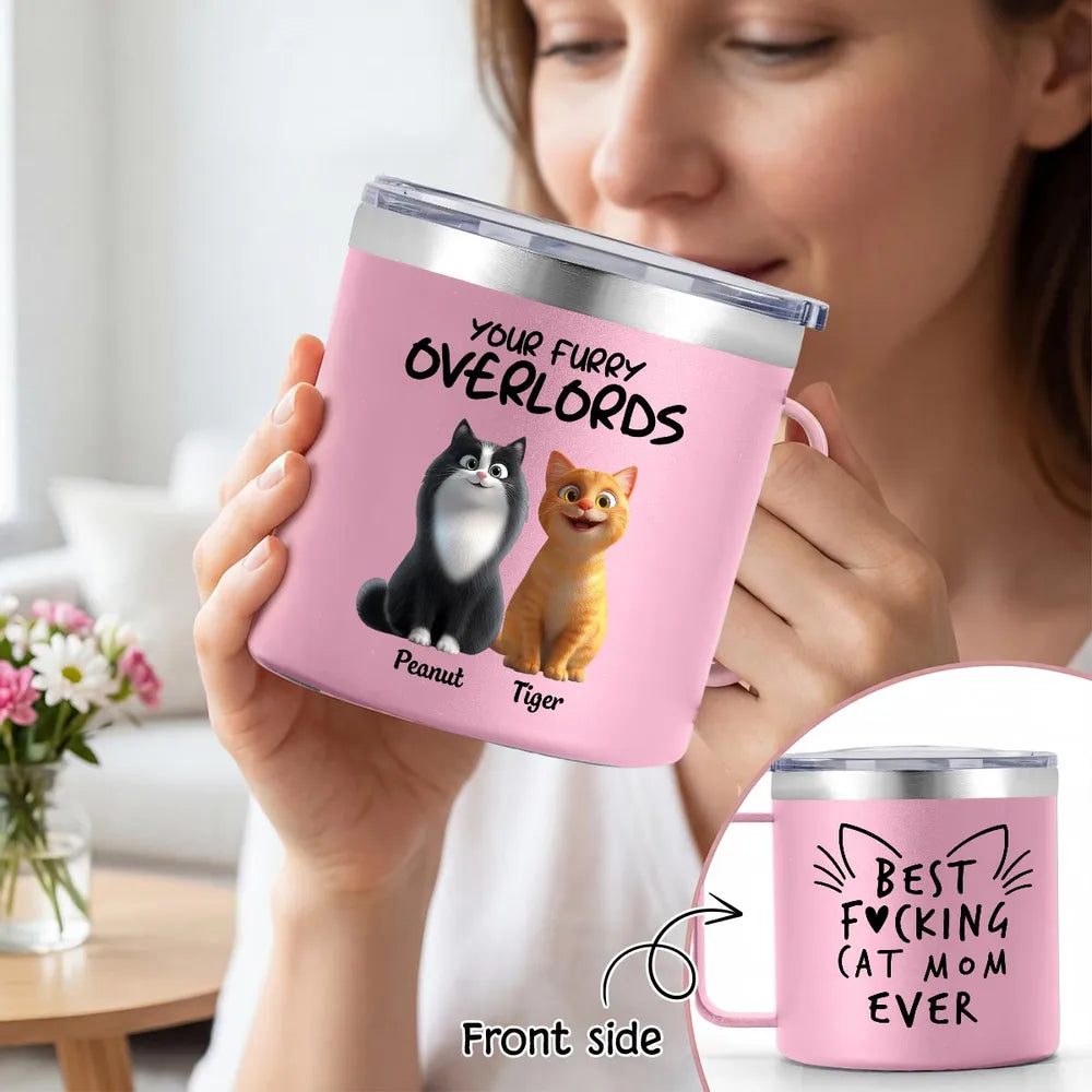 Personalized Stainless Steel Coffee Mug for Cat Mom, Funny Cat Quote and Custom Cats, Unique Mother's Day Gift