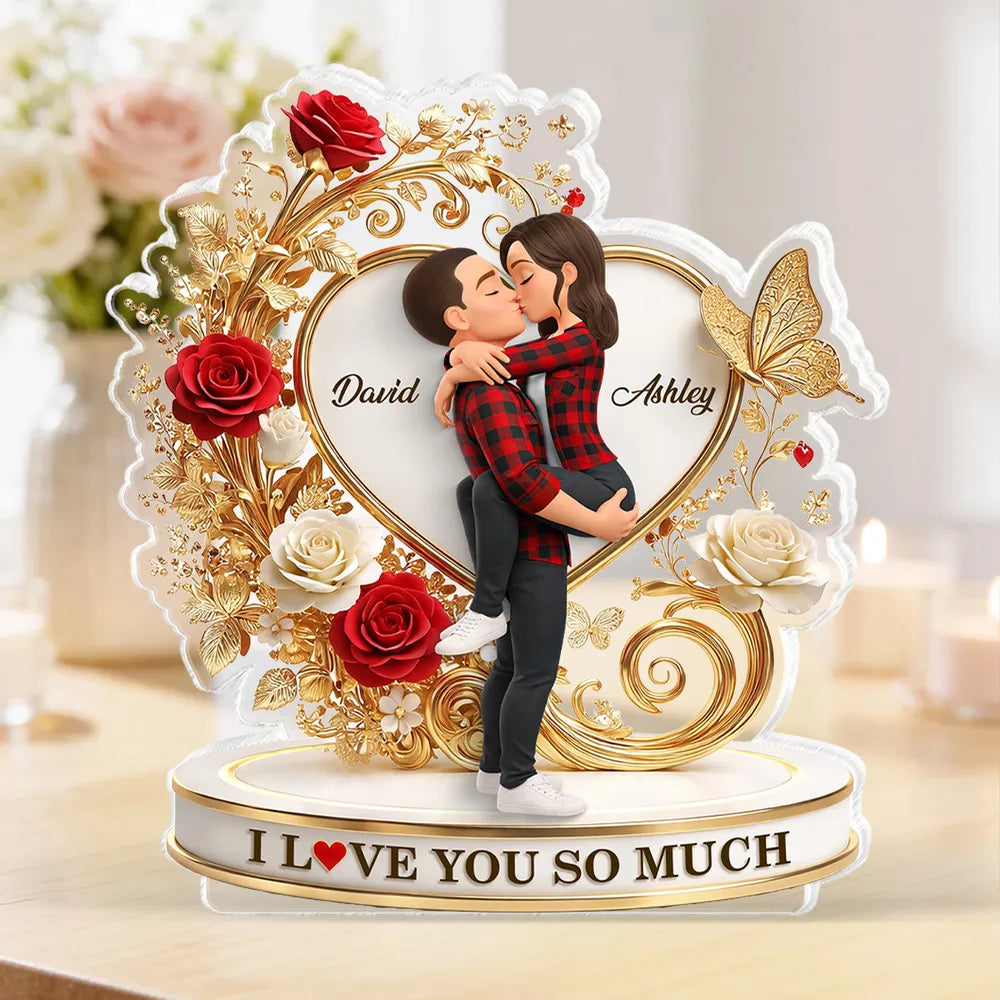 Shaped Acrylic Block Plaque Personalized with Names, I LOVE YOU SO MUCH Heart Design, Sweet Love Memory Home Accent, Creative Gift for Couple