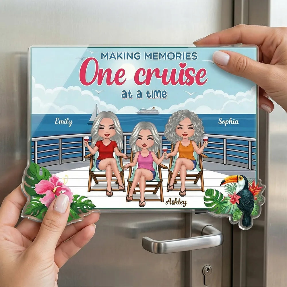 Personalized Cruise Besties Acrylic Magnet for Cabin Door, Sitting Deck Ocean View, Unique Friendship Gift
