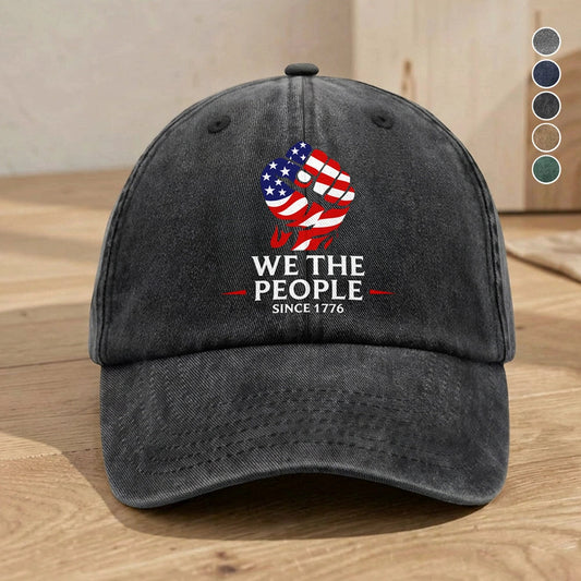 Washed Denim Baseball Cap with We The People Since 1776 Design, Relaxed Vintage Style for Sun Days and Errands, Creative Gift