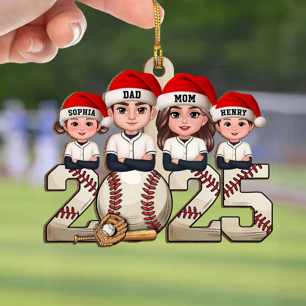 Wooden Baseball Ornament with Cartoon Family Design, Cozy Holiday Décor and Thoughtful Gift for Loved Ones