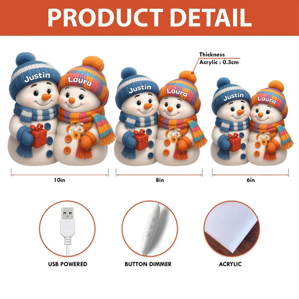 Snowman Couple Acrylic Light Box – Cozy Winter Glow, Perfect Gift for Lovers & Christmas Décor